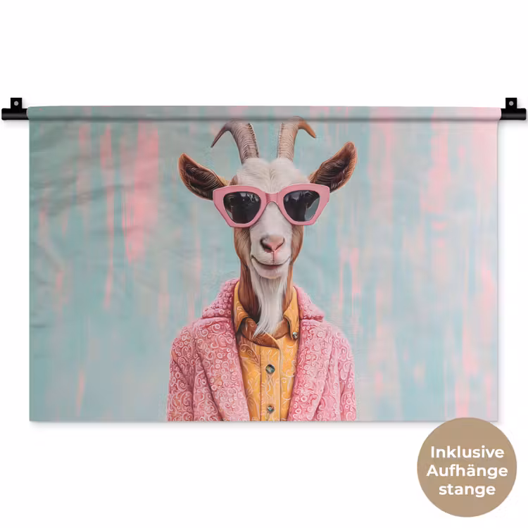 Zonnebril - Roze - Geit - Horen Wandkleed katoen klein -t3d_DE