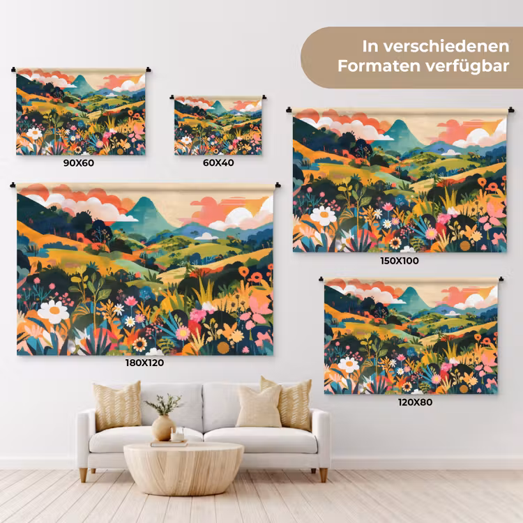 Zonlicht - Heuvels - Wolkenlucht Wandkleed katoen klein -tsfeer8_DE