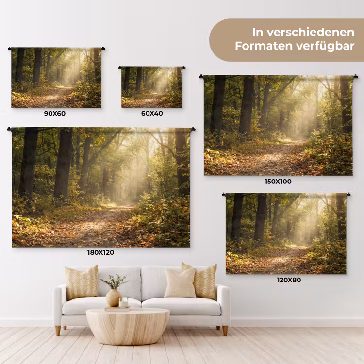 Zonlicht - Bospad - Bomen Wandkleed katoen klein -tsfeer8_DE