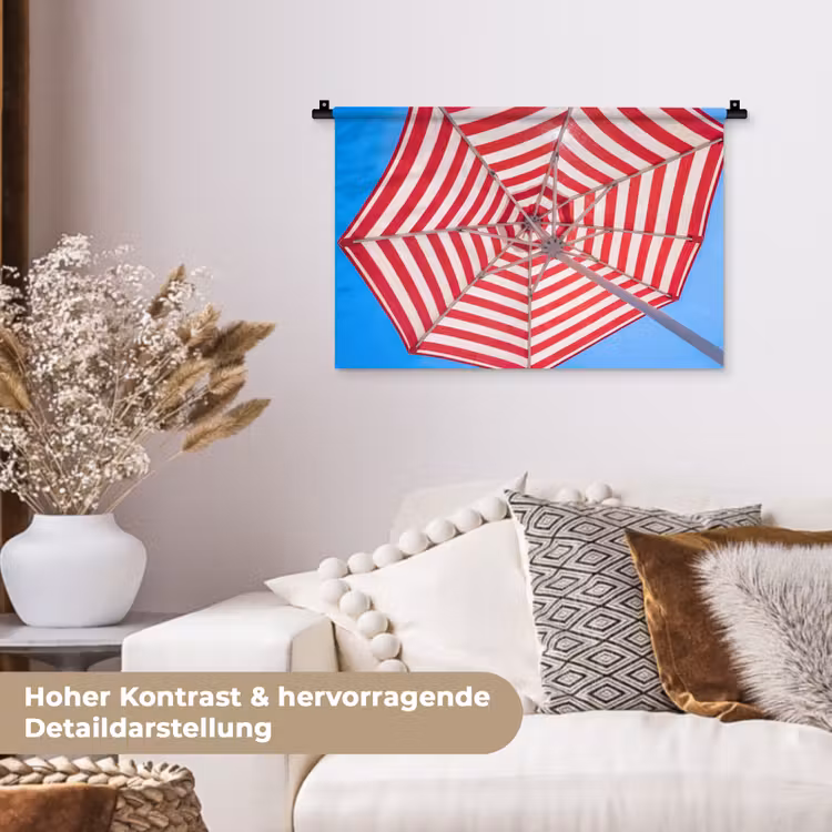 Parasol - Strepen - Zomer - Rood - Blauw Wandkleed katoen klein -tsfeer1_DE