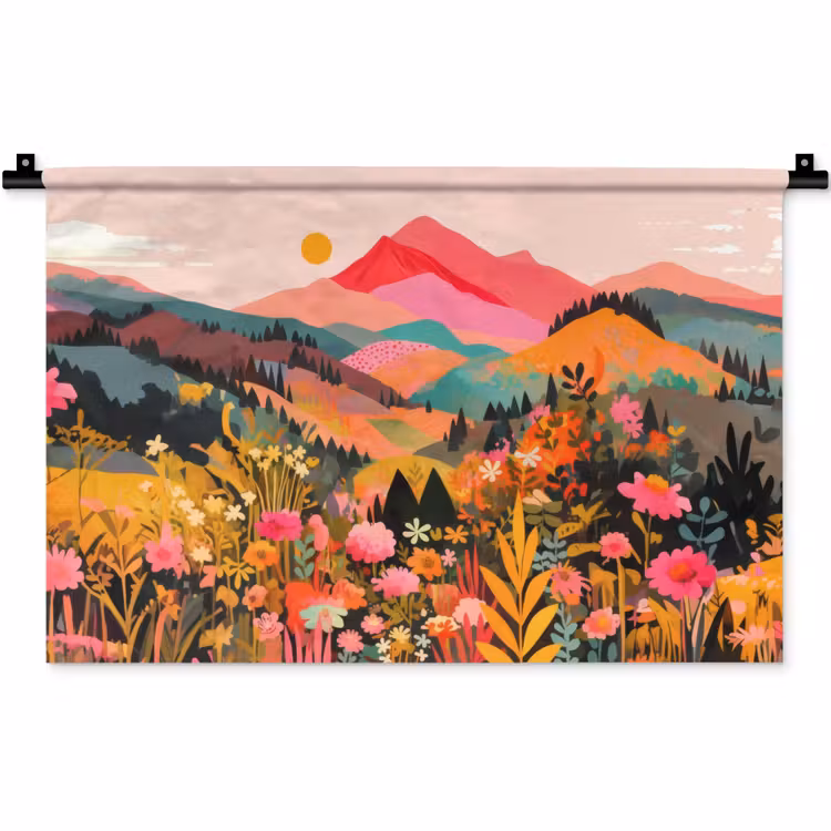 Zonsondergang - Bergvallei - Contrast Wandkleed katoen klein -zz3d