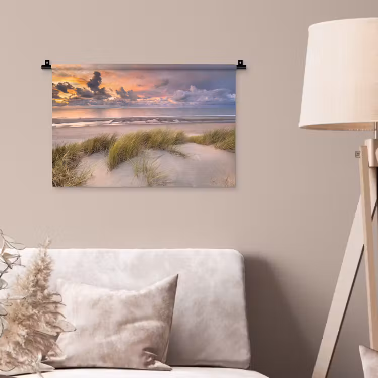 Zonsondergang - Duin - Strand - Planten - Zee Wandkleed katoen klein -sfeer4