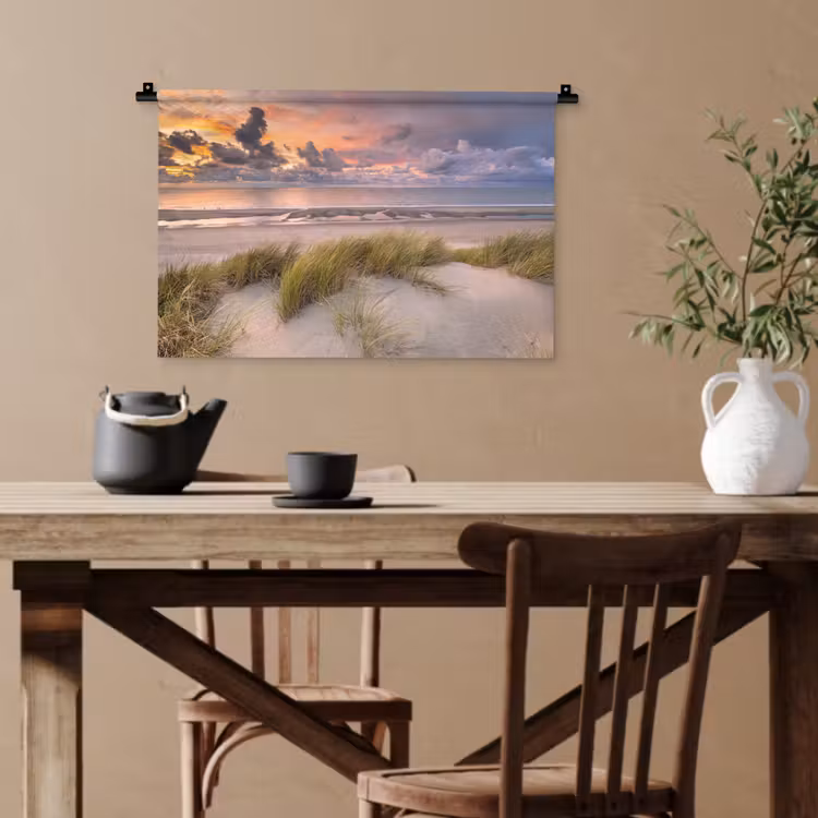 Zonsondergang - Duin - Strand - Planten - Zee Wandkleed katoen klein -sfeer6