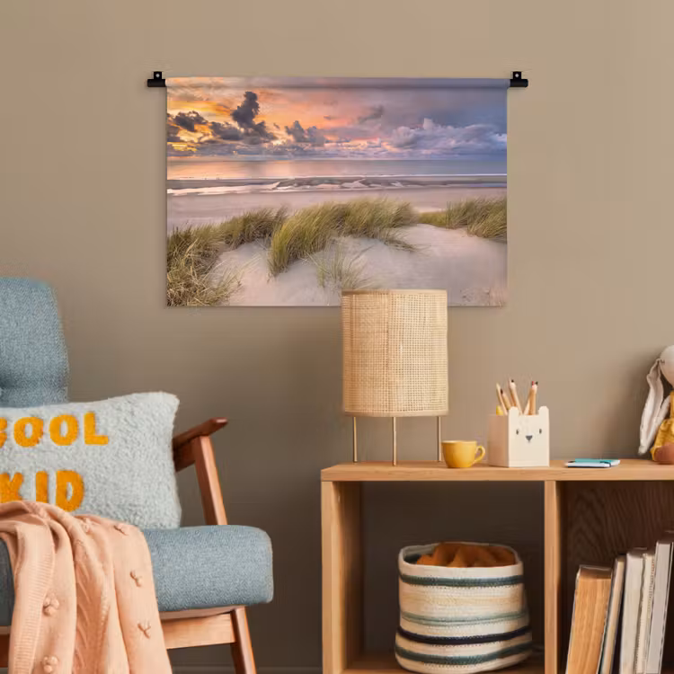 Zonsondergang - Duin - Strand - Planten - Zee Wandkleed katoen klein -wsfeer4_kind