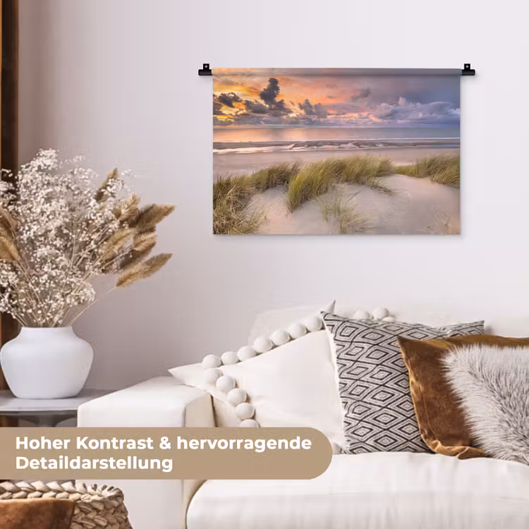 Zonsondergang - Duin - Strand - Planten - Zee Wandkleed katoen klein -tsfeer1_DE