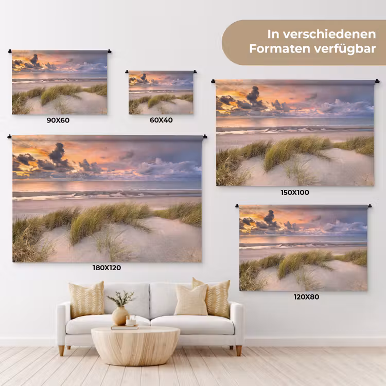 Zonsondergang - Duin - Strand - Planten - Zee Wandkleed katoen klein -tsfeer8_DE