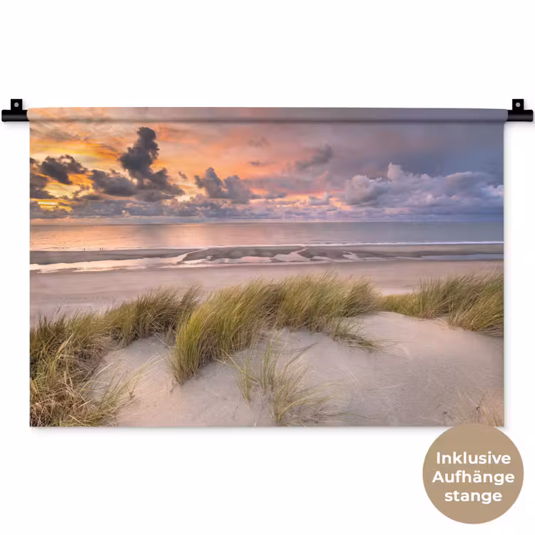 Zonsondergang - Duin - Strand - Planten - Zee Wandkleed katoen klein -t3d_DE