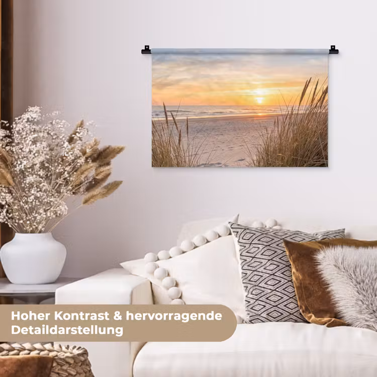 Zonsondergang - Duinen - Zee Wandkleed katoen klein -tsfeer1_DE
