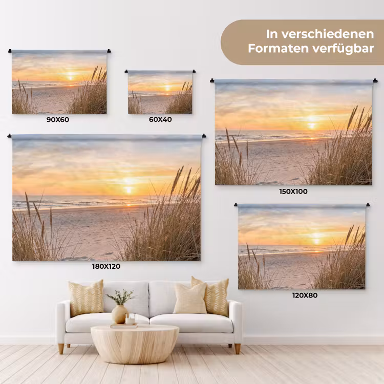Zonsondergang - Duinen - Zee Wandkleed katoen klein -tsfeer8_DE