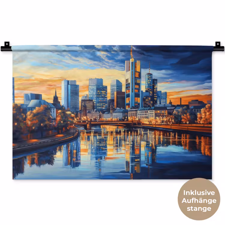 Zonsondergang Frankfurt - Stad - Skyline - Water Wandkleed katoen klein -t3d_DE