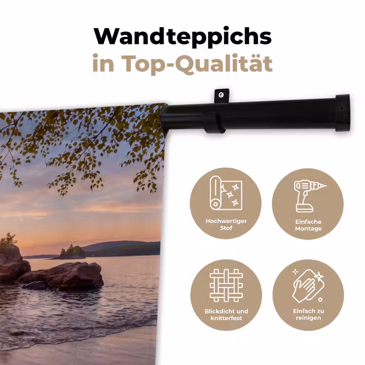 Zonsondergang - Kust - Water - Natuur - Oranje Wandkleed katoen klein -tsfeer2_DE