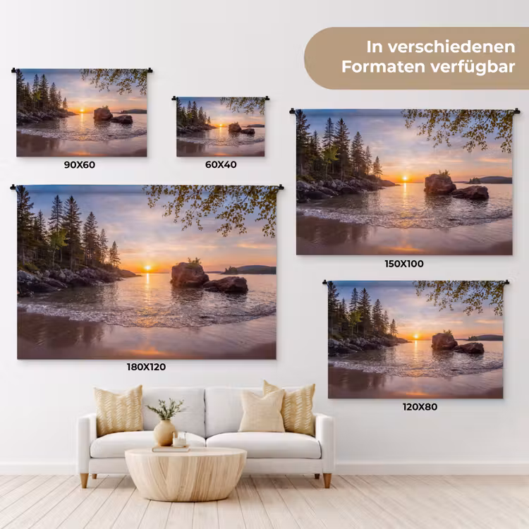 Zonsondergang - Kust - Water - Natuur - Oranje Wandkleed katoen klein -tsfeer8_DE