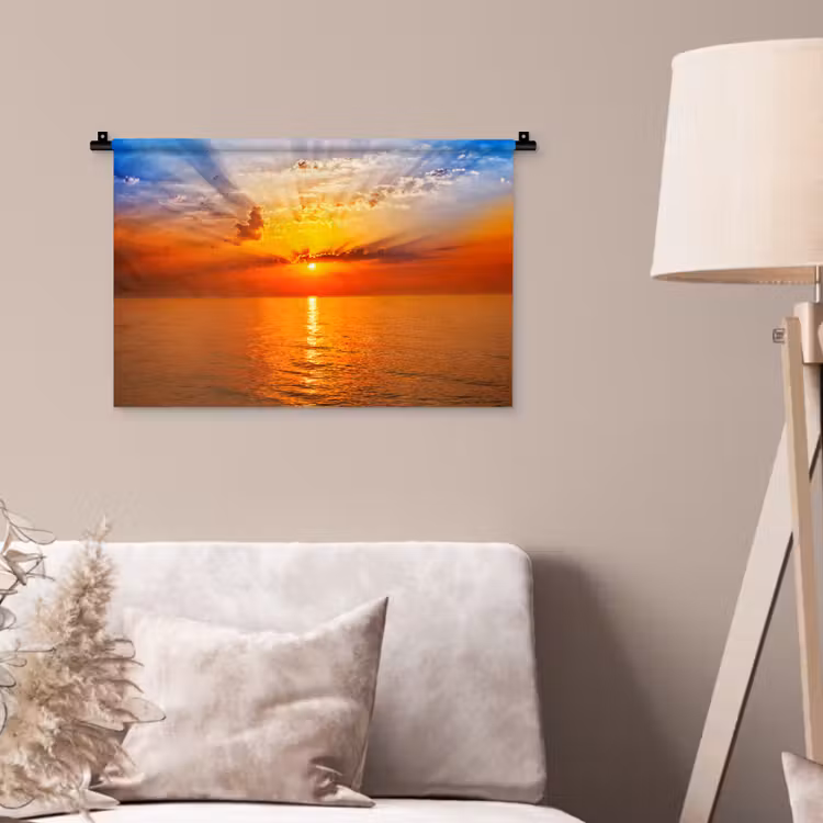 Zonsondergang - Zee - Lucht - Oranje - Horizon - Water Wandkleed katoen klein -sfeer4