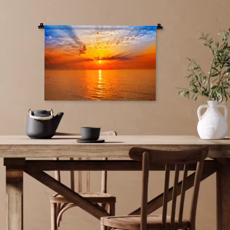 Zonsondergang - Zee - Lucht - Oranje - Horizon - Water Wandkleed katoen klein -sfeer6