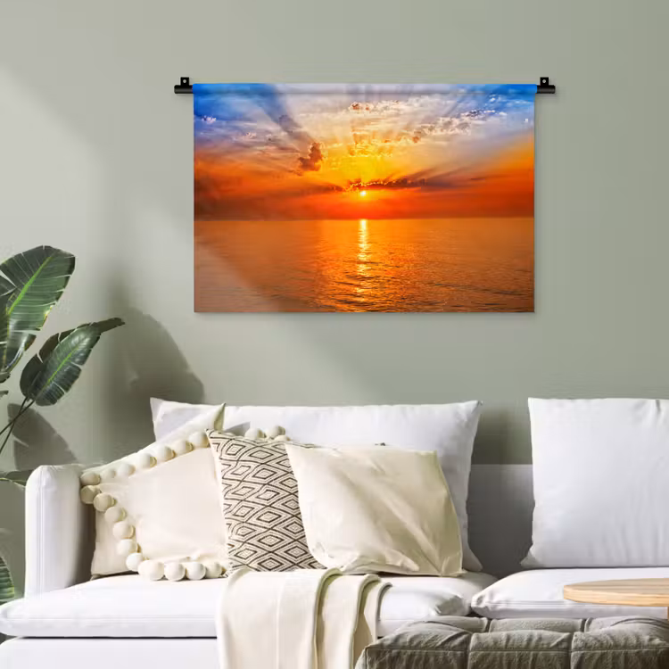 Zonsondergang - Zee - Lucht - Oranje - Horizon - Water Wandkleed katoen klein -sfeer7