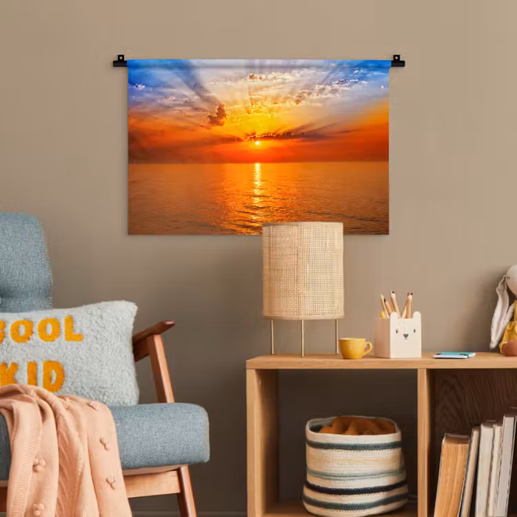 Zonsondergang - Zee - Lucht - Oranje - Horizon - Water Wandkleed katoen klein -wsfeer4_kind