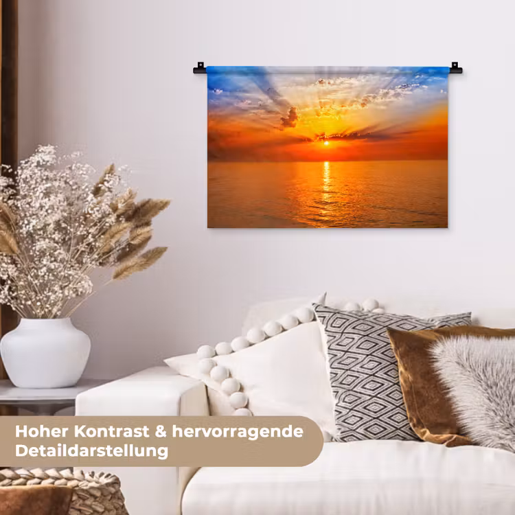 Zonsondergang - Zee - Lucht - Oranje - Horizon - Water Wandkleed katoen klein -tsfeer1_DE