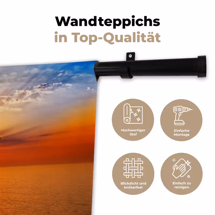 Zonsondergang - Zee - Lucht - Oranje - Horizon - Water Wandkleed katoen klein -tsfeer2_DE