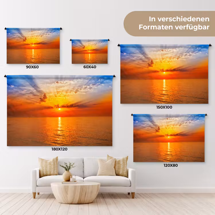 Zonsondergang - Zee - Lucht - Oranje - Horizon - Water Wandkleed katoen klein -tsfeer8_DE