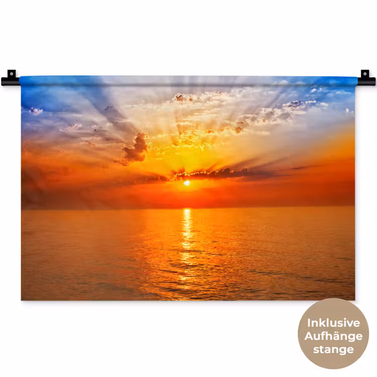 Zonsondergang - Zee - Lucht - Oranje - Horizon - Water Wandkleed katoen klein -t3d_DE