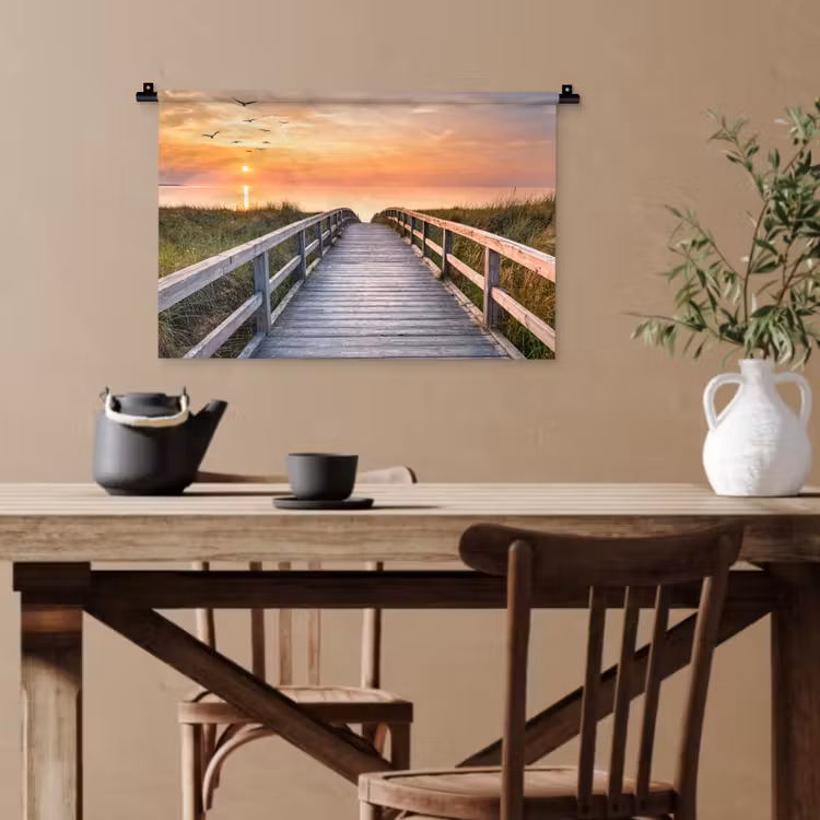 Zonsonderang - Zee - Pad - Gras - Duin - Vogels Wandkleed katoen klein -sfeer6