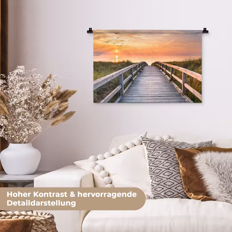 Zonsonderang - Zee - Pad - Gras - Duin - Vogels Wandkleed katoen klein -tsfeer1_DE