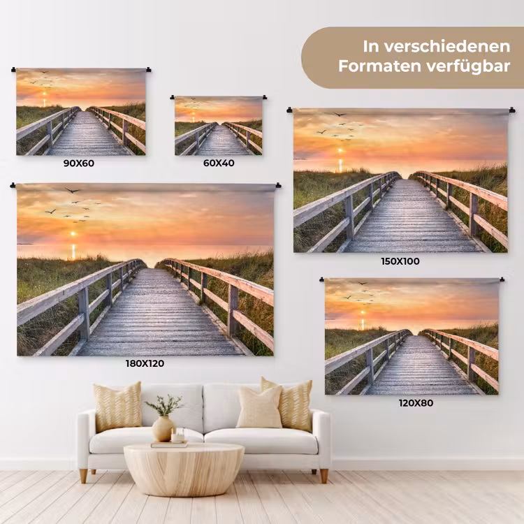 Zonsonderang - Zee - Pad - Gras - Duin - Vogels Wandkleed katoen klein -tsfeer8_DE