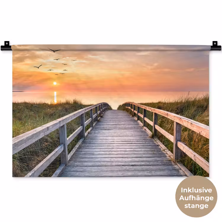 Zonsonderang - Zee - Pad - Gras - Duin - Vogels Wandkleed katoen klein -t3d_DE