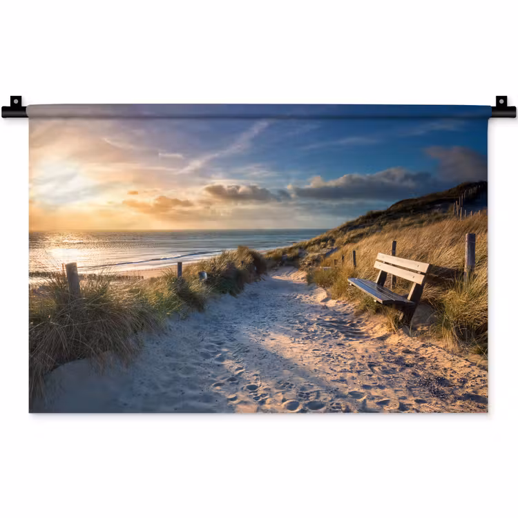 Zonsondergang - Strand - Duin - Gras - Bank Wandkleed katoen klein -zz3d