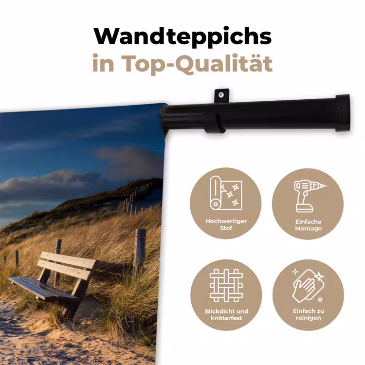 Zonsondergang - Strand - Duin - Gras - Bank Wandkleed katoen klein -tsfeer2_DE