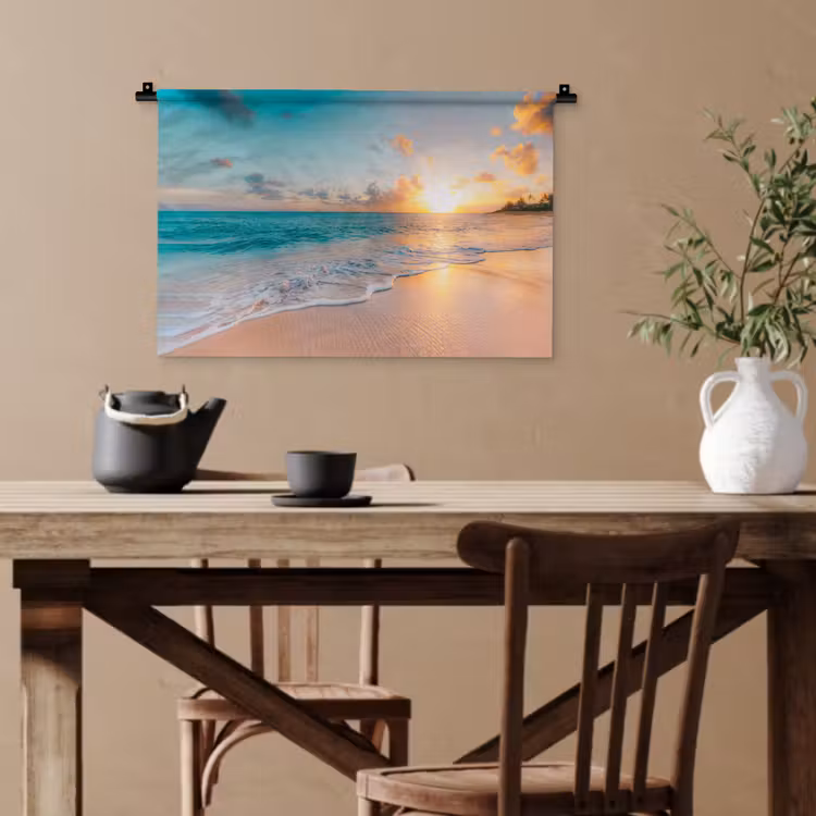 Zonsondergang - Strand - Zee - Zomer - Blauw Wandkleed katoen klein -sfeer6