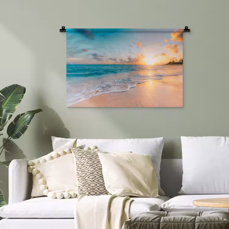 Zonsondergang - Strand - Zee - Zomer - Blauw Wandkleed katoen klein -sfeer7