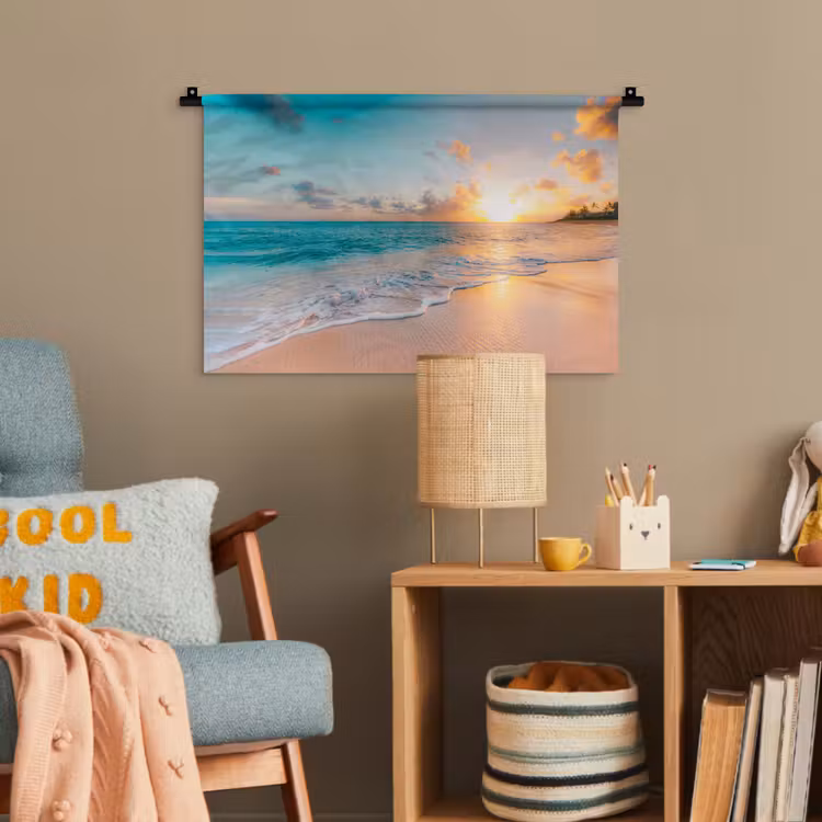 Zonsondergang - Strand - Zee - Zomer - Blauw Wandkleed katoen klein -wsfeer4_kind