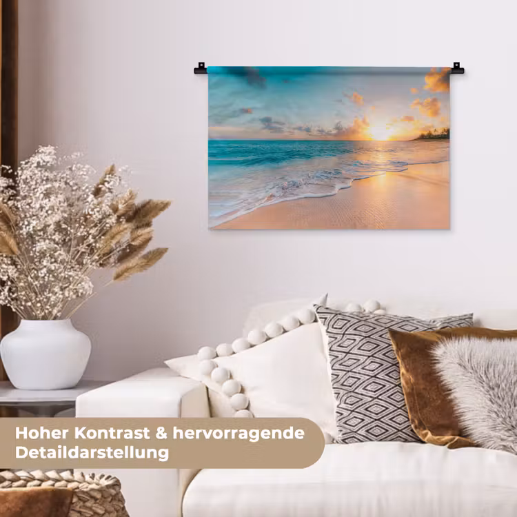 Zonsondergang - Strand - Zee - Zomer - Blauw Wandkleed katoen klein -tsfeer1_DE