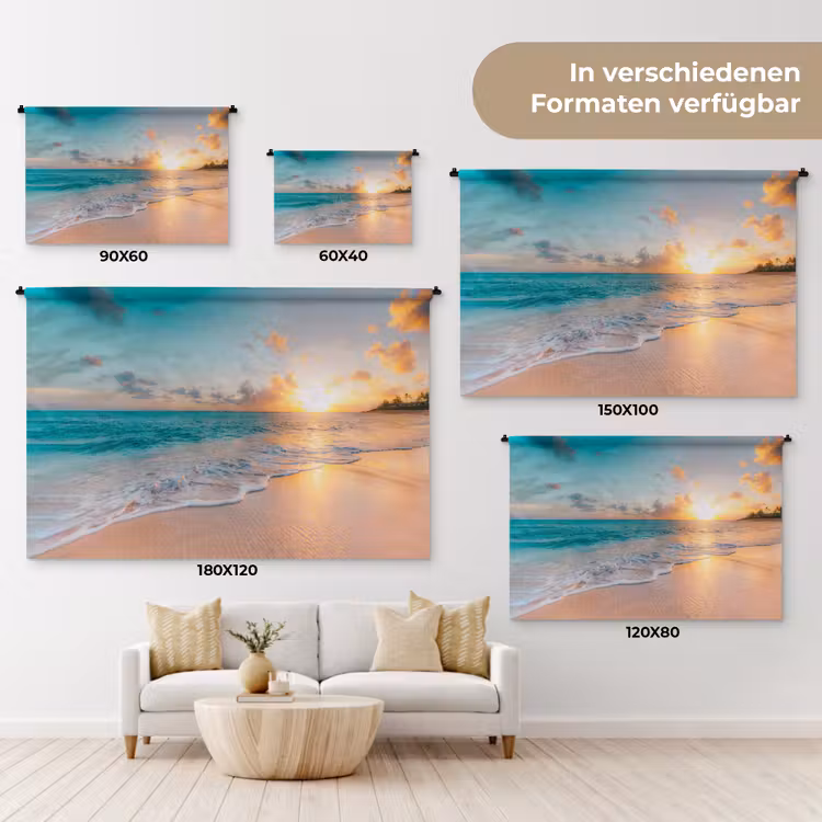 Zonsondergang - Strand - Zee - Zomer - Blauw Wandkleed katoen klein -tsfeer8_DE