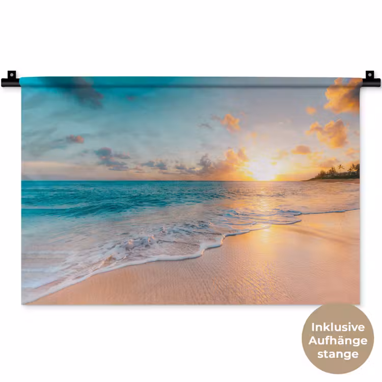 Zonsondergang - Strand - Zee - Zomer - Blauw Wandkleed katoen klein -t3d_DE