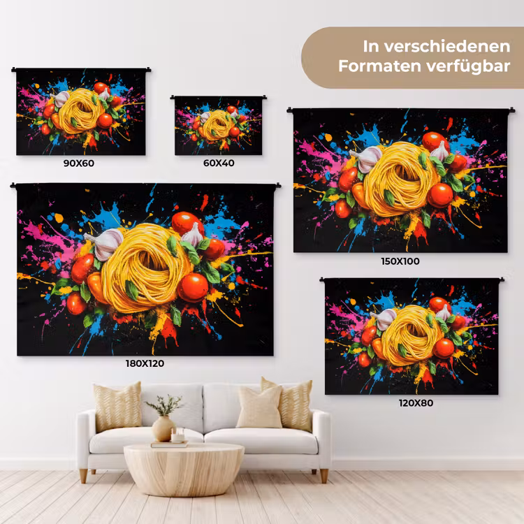 Spaghetti - Graffiti - Verf - Kleurrijk - Eten - Modern Wandkleed katoen klein -tsfeer8_DE