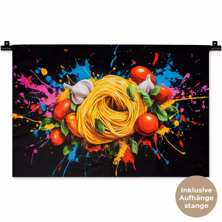 Spaghetti - Graffiti - Verf - Kleurrijk - Eten - Modern Wandkleed katoen klein -t3d_DE