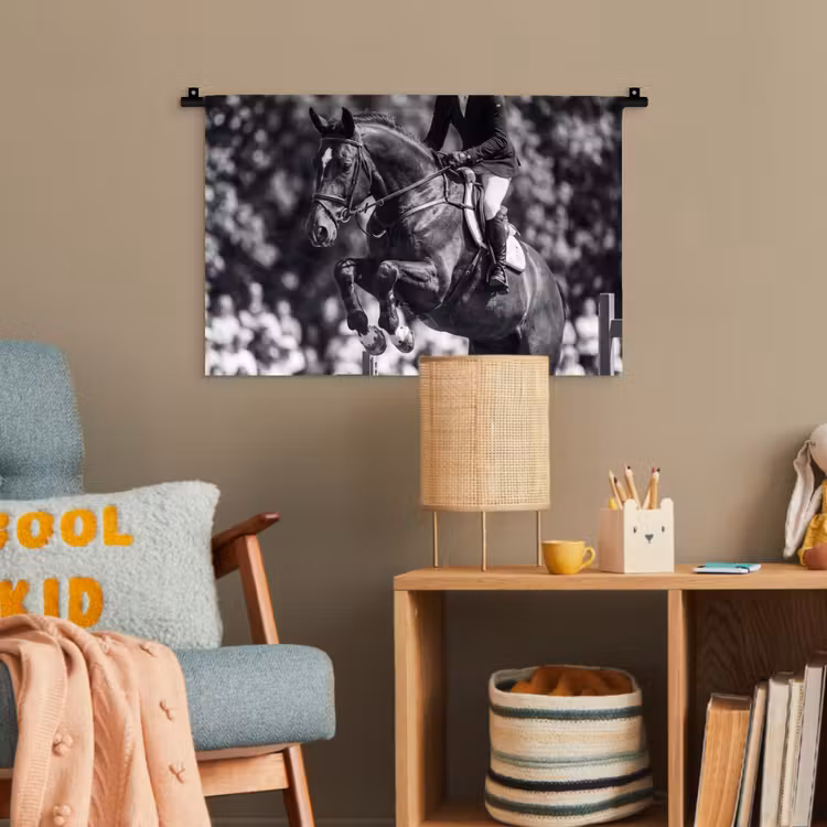 Springen - Paard - Zwart - Wit Wandkleed katoen klein -wsfeer4_kind