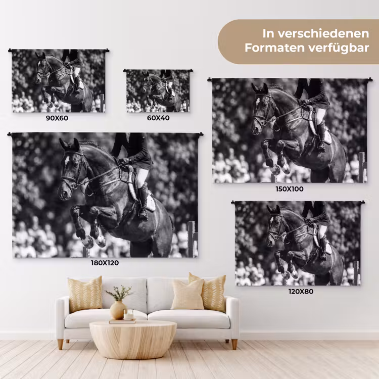 Springen - Paard - Zwart - Wit Wandkleed katoen klein -tsfeer8_DE
