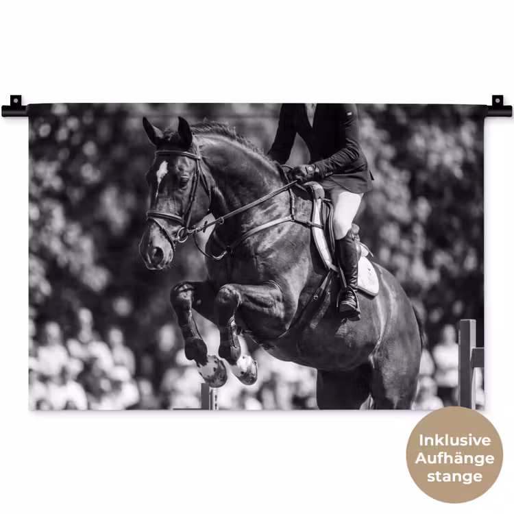 Springen - Paard - Zwart - Wit Wandkleed katoen klein -t3d_DE