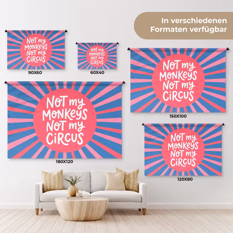Spreuk - Grafisch - Abstract - Roze - Blauw Wandkleed katoen klein -tsfeer8_DE