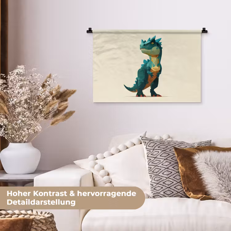 Stekels - Dino - Blauw - Gespierd Wandkleed katoen klein -tsfeer1_DE