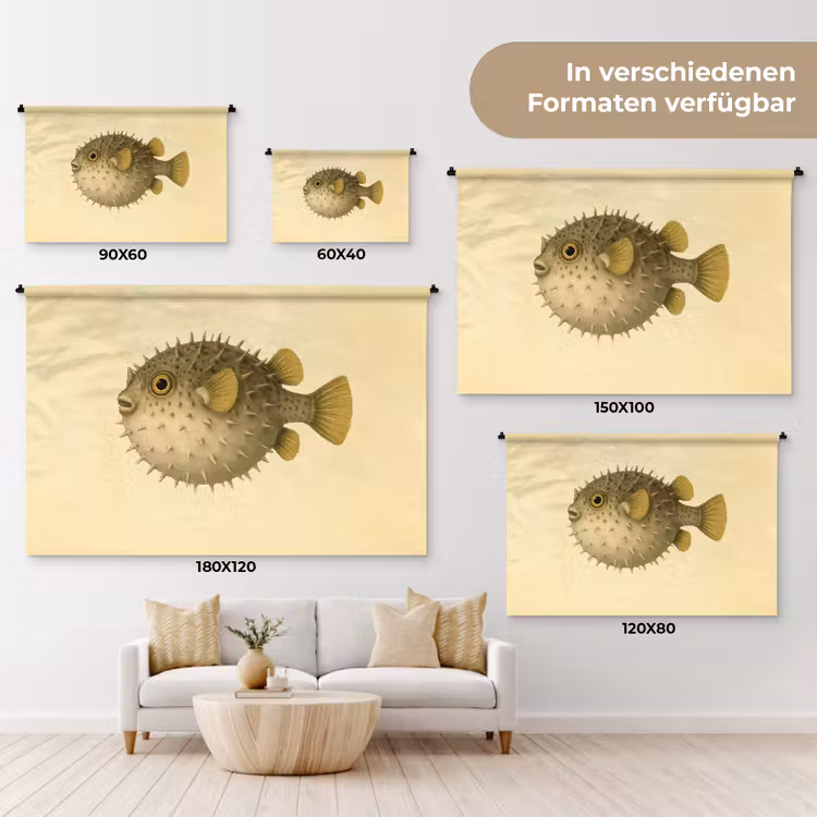 Stekels - Vis - Opgeblazen - Bruin Wandkleed katoen klein -tsfeer8_DE