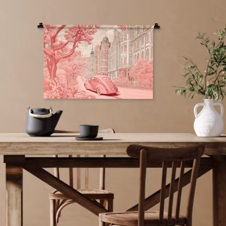 City - Car - Pink Wandkleed katoen klein -sfeer6