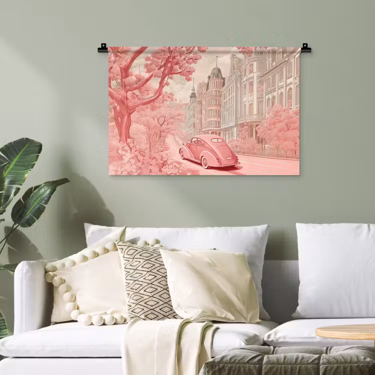 City - Car - Pink Wandkleed katoen klein -sfeer7