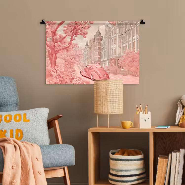 City - Car - Pink Wandkleed katoen klein -wsfeer4_kind
