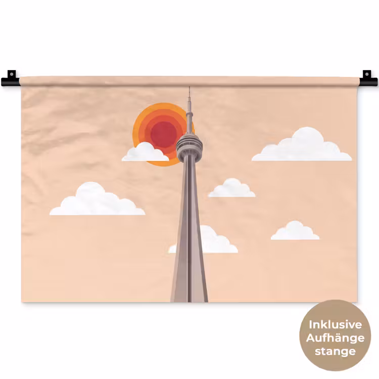 Stad - Gebouw - Architectuur - Retro - Oranje Wandkleed katoen klein -t3d_DE