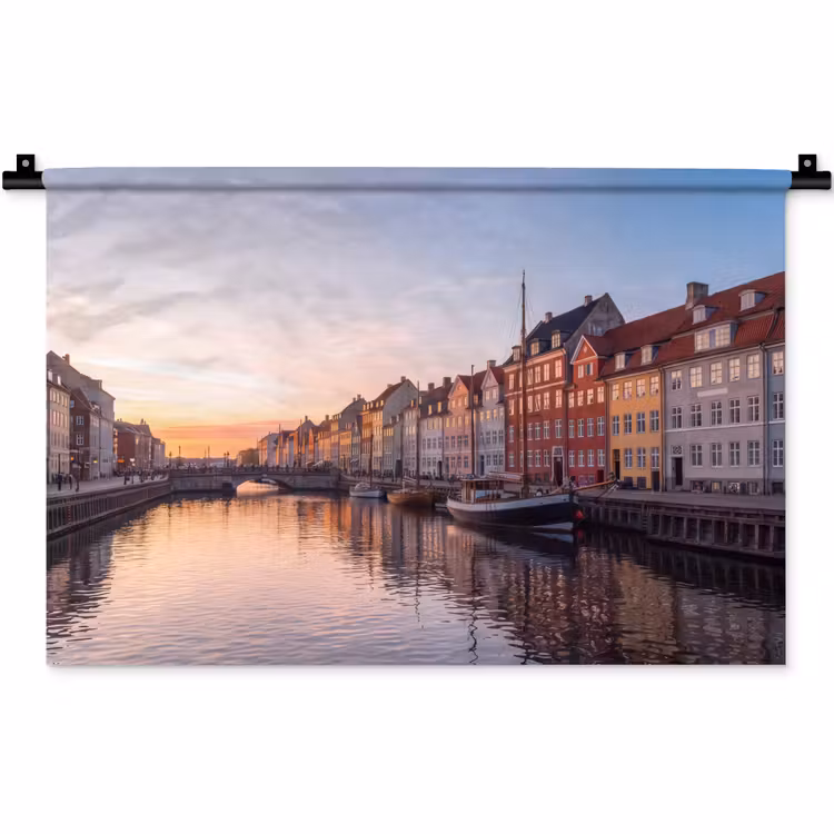 Stad - Gracht - Zonsondergang - Klassiek - Kleurrijk Wandkleed katoen klein -zz3d