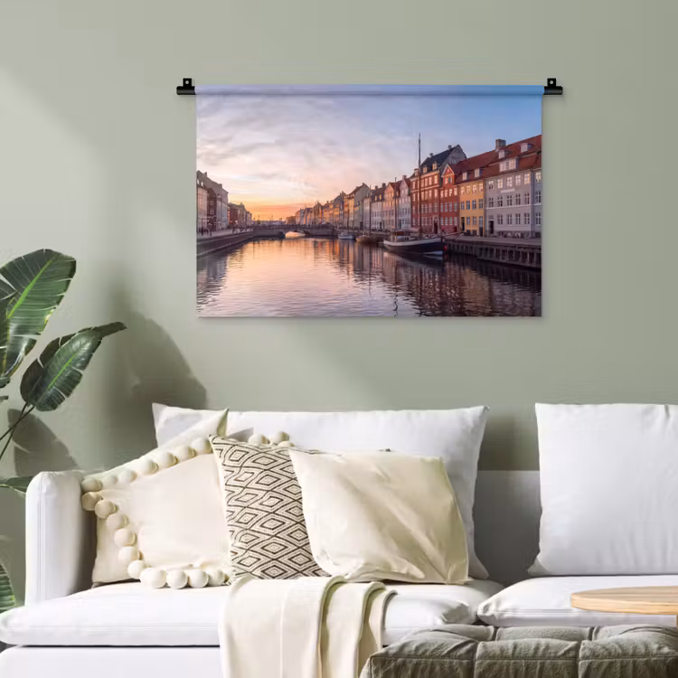 Stad - Gracht - Zonsondergang - Klassiek - Kleurrijk Wandkleed katoen klein -sfeer7